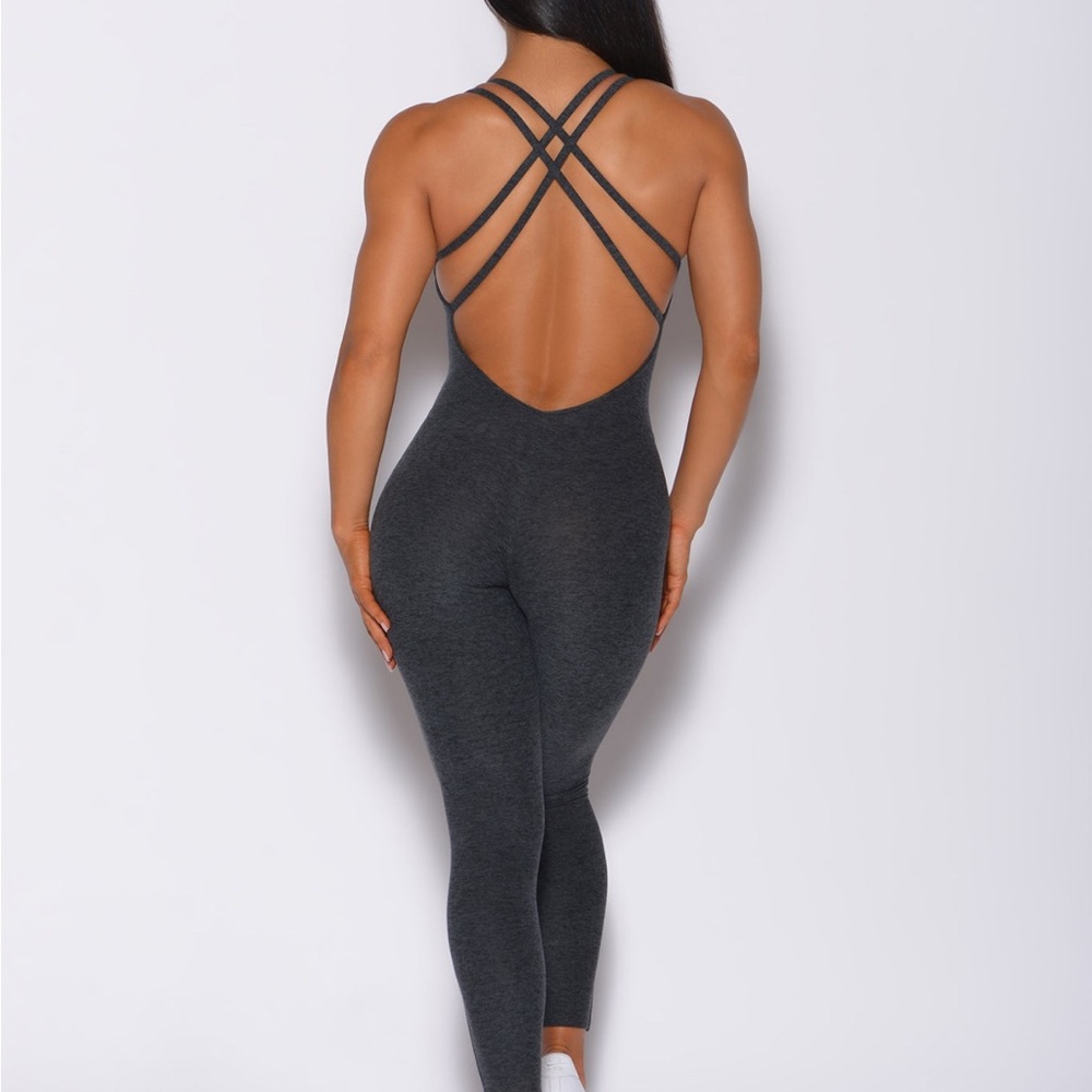 Bombshell Sportswear Charcoal Form Bodysuit Small EUC